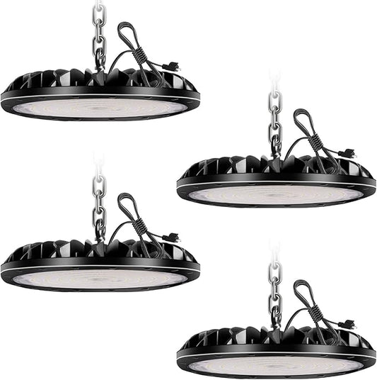 200W 20000LM UFO LED High Bay Light, 4 Pack Non-Dim High Bay LED Shop Light, 6000K Commercial Lights, IP65 Waterproof Industrial Bay Lighting for Shop/Garage/Warehouse
