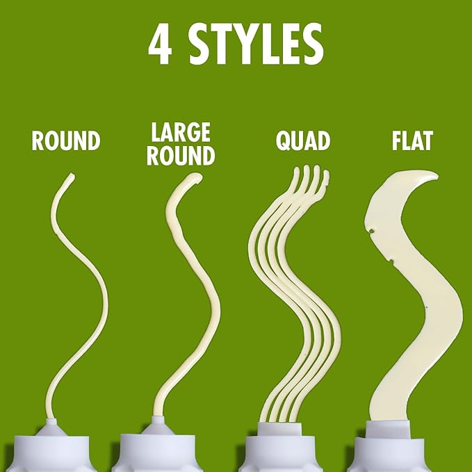 Squeeze Bottle with 4 Unique Cap Adapters – 2 Refillable Sauce Bottles For Condiments and Dressings - Drizzle Mess-Free, Precise Control