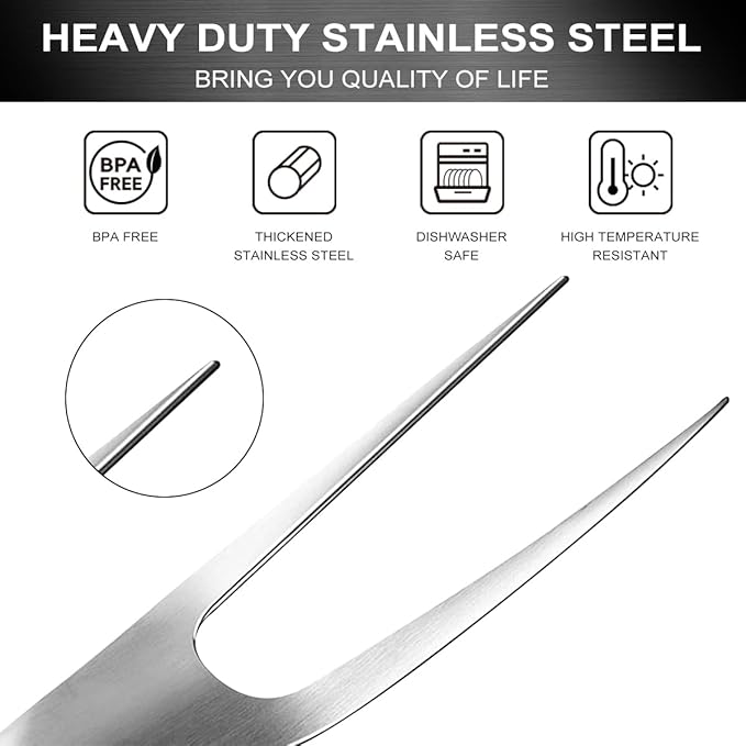 BBQ Grill Tool Set, 3Pcs Stainless Steel Barbeque Grilling Tool Set, Includes a Spatula/Fork/Pair of Tongs, and a Cloth Storage Bag, BBQ Tools for Backyard Outdoor Kitchen (3 Pack)