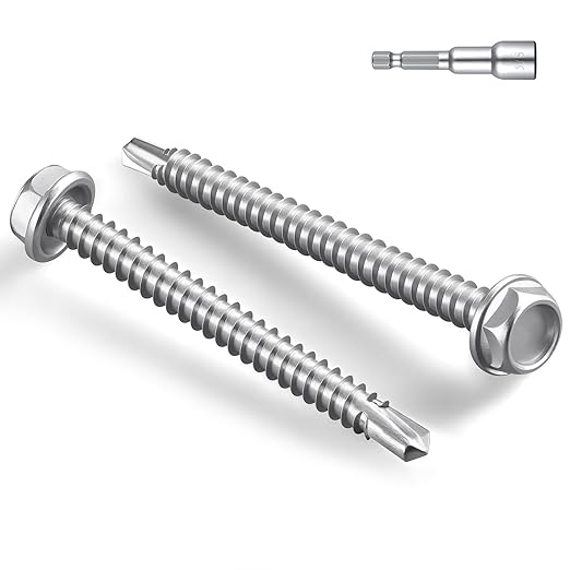 #14 x 2-1/2 Inch Self Drilling Screws, (72pcs) 2 lbs Self Tapping Screws for Metal, 410 Stainless Steel Hex Washer Head Sheet Metal Screw