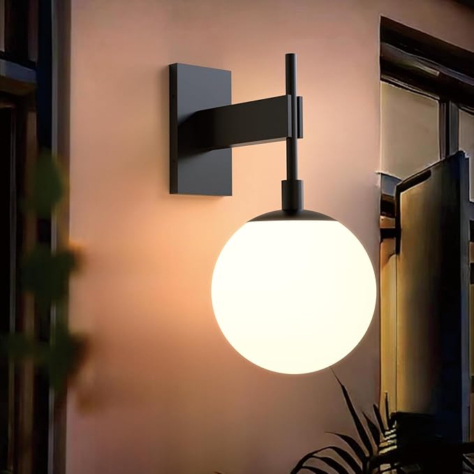 Hyunbae Outdoor Wall Sconce, 18.9" Large Size Wall Light, Exterior Light Fixtures Wall Mount for House, Globe Glass Front Porch Lights, Waterproof Outside Lighting Sconce Lamp with E26 Base