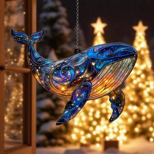 Whale Lovers Christmas Ornament Ocean Creatures Suncatcher Window Hanging Acrylic Stained Glass Effect Art Boho Garden Decor Unique Coastal Gift for Mom Thanksgiving