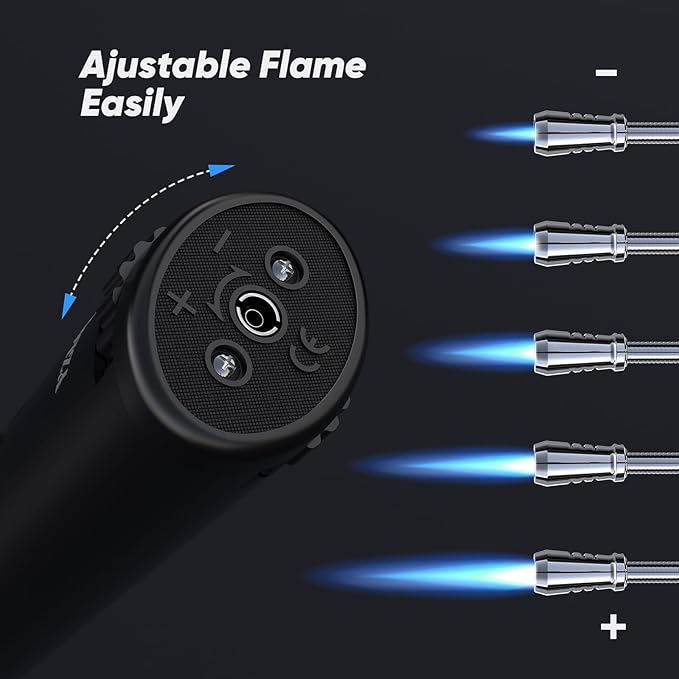 2 Pack Butane Lighter Long Torch Lighter for Grill, Refillable Candles Lighter with Fuel Window Flexible Long Lighter for Fireplace BBQ (No Butane Included), Black and Oranger
