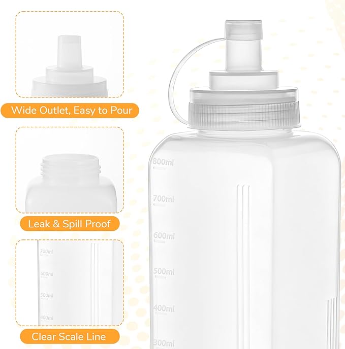 27 Oz Condiment Squeeze Bottle Wide Mouth with Cap Lids Plastic Squirt Bottle for Sauces Dispensers, Leak Proof Oil, Salad Dressing Container(800ml)