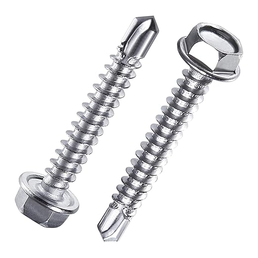 440 Pcs 410 Stainless Steel Sheet Metal Self-Tapping Screws Combination Set with Flat Head, Large Flat Head and Hexagon Head Screws