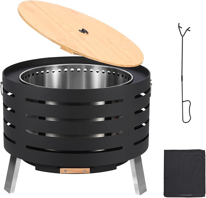 26" Smokeless Fire Pit with 360° Airflow, Dual-Burn Technology & Removable Ash Pan – Low-Smoke Outdoor Fire Bowl with Rust-Resistant 304 Stainless Steel for Patio, Yard & Camp