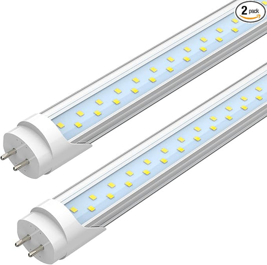 JESLED T8 LED 4FT Type A+B Light Bulbs, 24W(65W Equivalent), 3000LM, 5000K Daylight, Plug and Play or Ballast Bypass, 4 Foot LED Fluorescent Tube Replacement, ETL Listed, Dual-Ended, Clear(2-Pack)