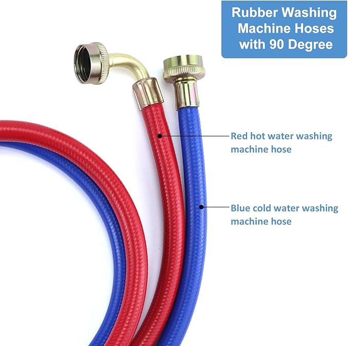 Rubber Washing Machine Hoses 6FT with 90 Degree Elbows,Universal Washing Machine Hose,Burst Proof Water Supply Lines for Hot and Cold Water Washer Hoses (2 Packs)-by MIFLUS