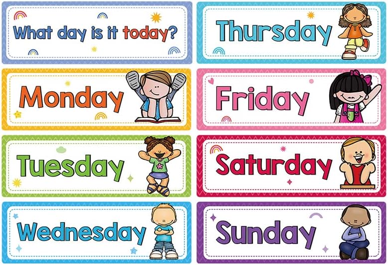 Lachilly 40 Pcs Days of The Week/Seasonal/Months of The Year/Weather Flashcards Subject Titles for Bulletin Board Headliners Classroom Decoration Teacher Teaching Aids