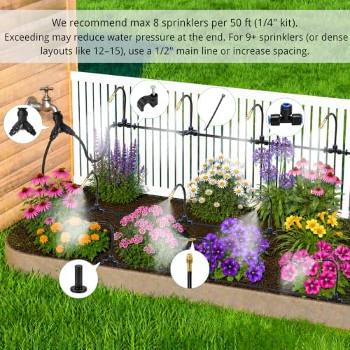 Bonviee 120FT Drip Irrigation System with Adjustable Nozzles