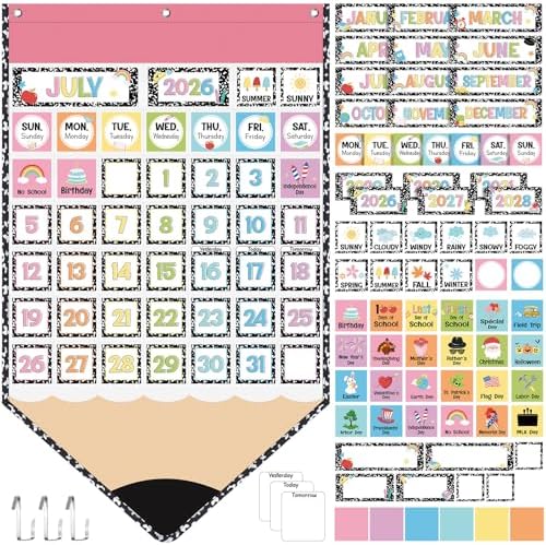 Sinload Classroom Calendar Pocket Chart Pastel, Pencil