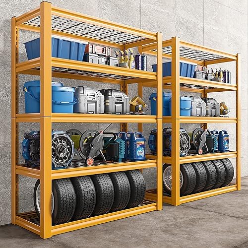 REIBII Storage Shelves 40''W Garage Shelving Heavy Duty Metal Shelving 2000LBS Metal Shelves 5 Tier Industrial Shelf for Kitchen Pantry Warehouse Basement 72" H x 40''W x 17.8''D Yellow, 2 Pack