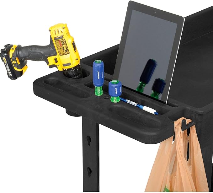Global Industrial Industrial Service & Utility Cart, Plastic 2 Shelf Tray Black, 38” x 17-1/2”, 5" Rubber Casters