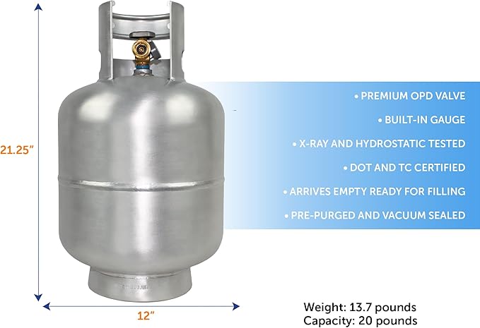 Flame King 20LB Aluminum Propane Tank with Gauge & OPD Valve, Corrosion-Resistant and Rust-Free, Lightweight, Great for Marine Applications, Grills and BBQs, Camping, Fishing, & Outdoor Activities