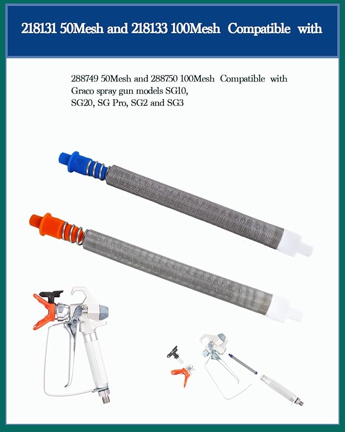 (8+4) Pack Airless Spray Gun Filters – Includes 8X Blue 218131 50 Mesh & 4X Orange 218133 100 Mesh Paint Sprayer Filters, Compatible with Graco SG2 and SG3 Spray Guns
