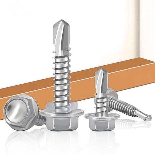 Self-Tapping Screws, 410 Stainless Steel, 125 PCS Assortment Kit with Driver, #10 1/2" 3/4" 1" 1-1/2", Hex Washer Head