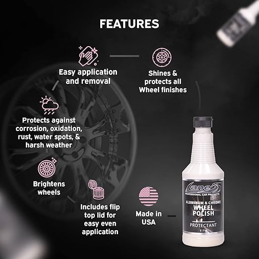 Lane's Car Products Chrome & Aluminum Wheel Polish, Easy Application Wheel Polish with Flip-top Lid, Safe to Use Rim Polish Brightener, Protects Against Corrosion and Oxidation - 32oz