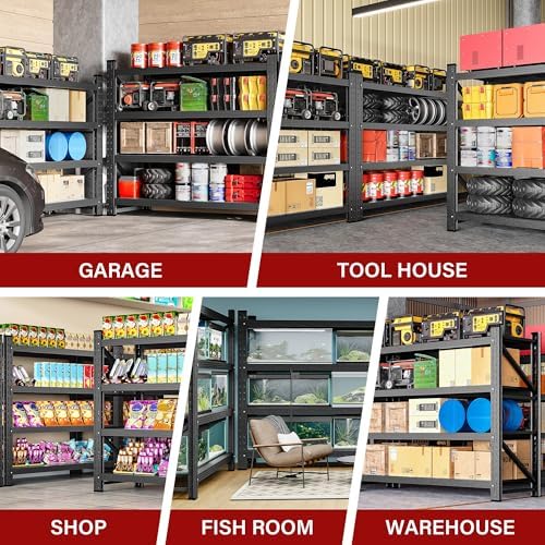 Set of 2 48" Wide Heavy Duty Garage Shelving Units,3000LBS 24 Deep Storage Shelves,Metal Garage Shelves,Large Storage Rack,Steel Shelf,Industrial Shelving for Shop,Warehouse,48" W x 24" D x 70" H