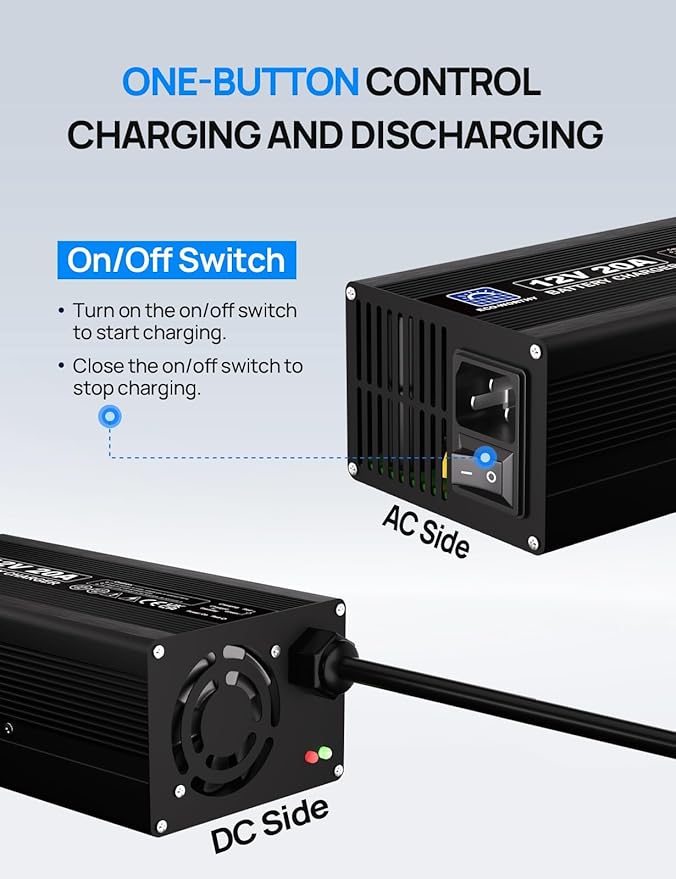 ECO-WORTHY 12V 20A Lithium Battery Charger 14.6V LiFePO4 Battery Charger with Anderson Connector Automatic Smart & Maintenance for Deep Cycle Rechargeable Battery Boat RV