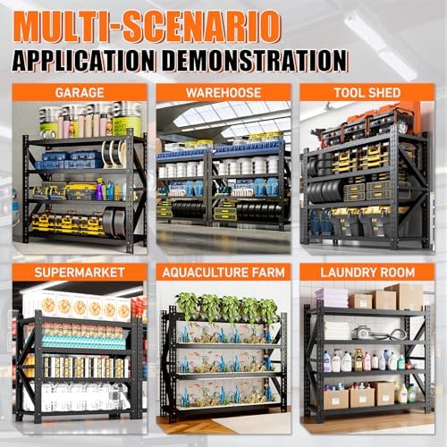 5000LBS 4 Tier Garage Storage Shelves, Heavy Duty Adjustable Storage Rack for Warehouse, Basement, Shop and Office, Commercial-Grade Steel Organizer, 67" W x 24" D x 63" H