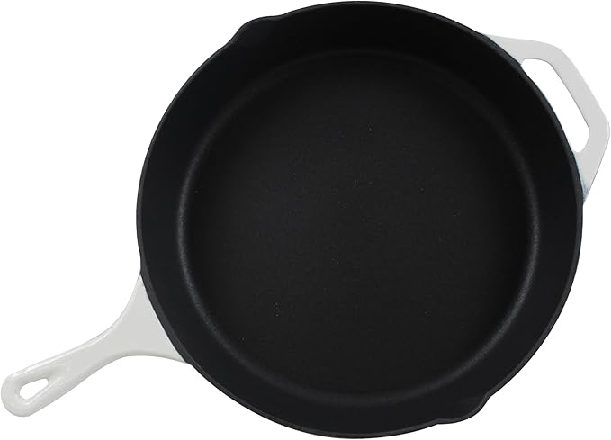 Commercial Grade, Cast Iron Enameled Cookware (White, Skillet 8”)
