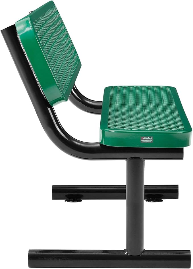 Global Industrial 4'L Heavy Duty Expanded Metal Mesh Bench with Backrest with Steel Frame, Portable Outdoor Bench, 1000 lbs Capacity, Green, 48" L x 24" W x 33" H