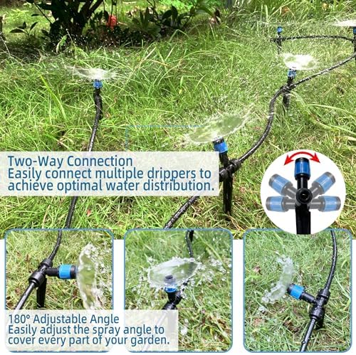 10PCS Push-to-Connect Drip Irrigation Emitters for 1/4 inch Irrigation Tubing, Two-Way Connection Adjustable Vortex Drip Emitters with Stake, Irrigation Dripper Sprinklers for Drip Irrigation System