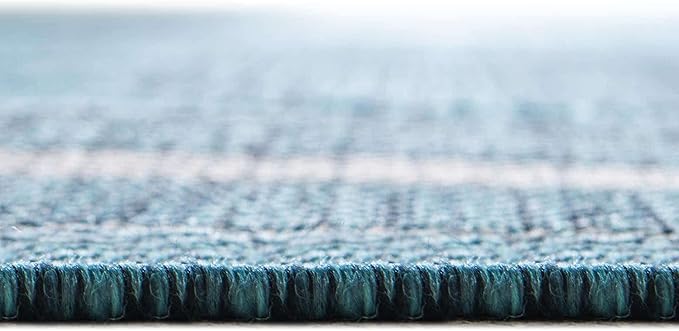 Unique Loom Outdoor Border Collection Area Rug - Soft Border (7' 10" Square, Teal/ Ivory)