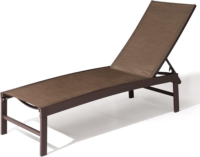 Patio Aluminum Chaise Lounge Chair, Outdoor Recliner Lounge Chair Sun Loungers, All Weather Chaise with 5 Adjustable Backrest and Lay Flat Positions for Garden, Balcony, Pool