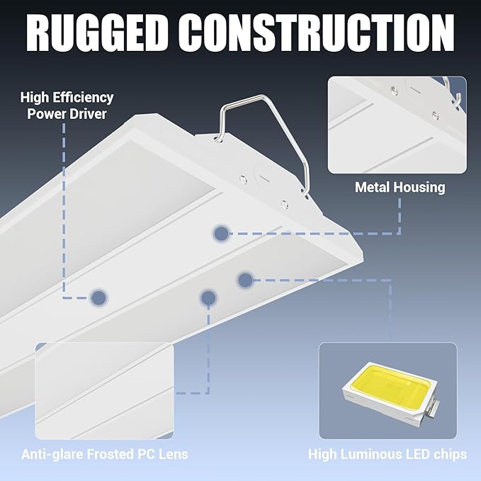 400W LED Linear Shop Lights, 22500LM Led High Bay Lights 5000K Daylight 120-277V, 2-Pack Led Garage Light for Shop Workshop Store Commercial Supermarket Warehouse Basement Exhibition Room ETL