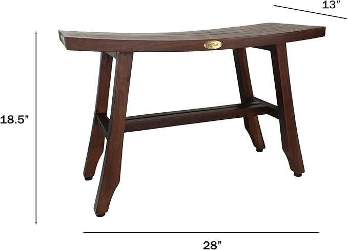 DecoTeak Teak Shower Bench – 28 Inch Waterproof Wooden Seat for Inside Shower Spa-Quality Shower Chair | Curved Seat for Adults | Non-Slip Feet | Large Storage Shelf