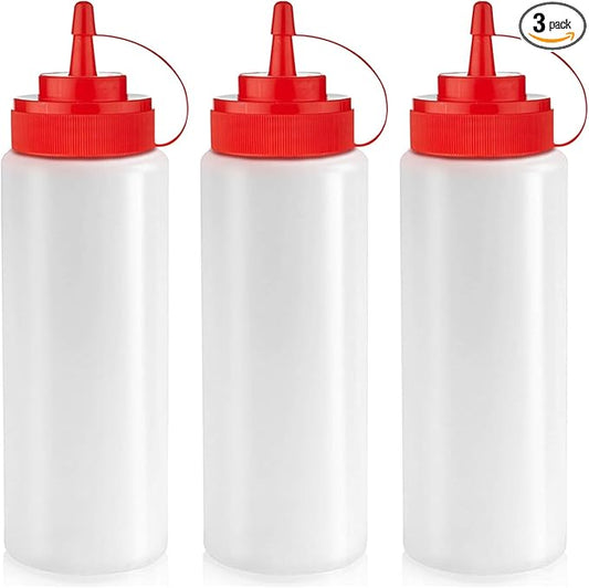 Norcalway 12 oz Condiment Squeeze Bottles for Sauces - Leak Proof Oil, Syrup, Dressing Squirt Bottles - 3 Pack