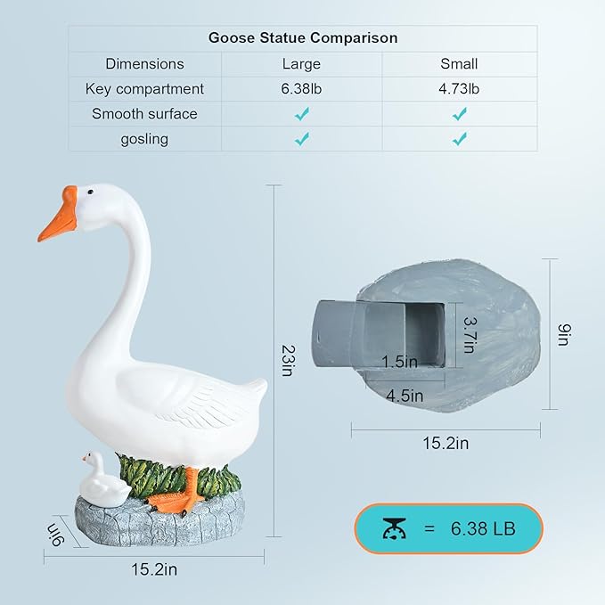 23-inch Statue, Large Porch Goose Statue,Outdoor Statues,Hidden Key Pocket, Outdoor/Indoor Goose Statue for patios and terraces. Porch Goose Protection and Courage, Suitable Gift
