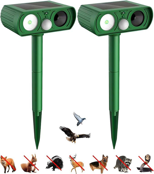Animal Deterrent Devices Outdoor, Solar Animal Repeller with Motion Sensor Animal Repeller to Repel Cat, Deer, Squirrel, Rabbit, Dog, Skunk (Green - 2 Pack) Model12