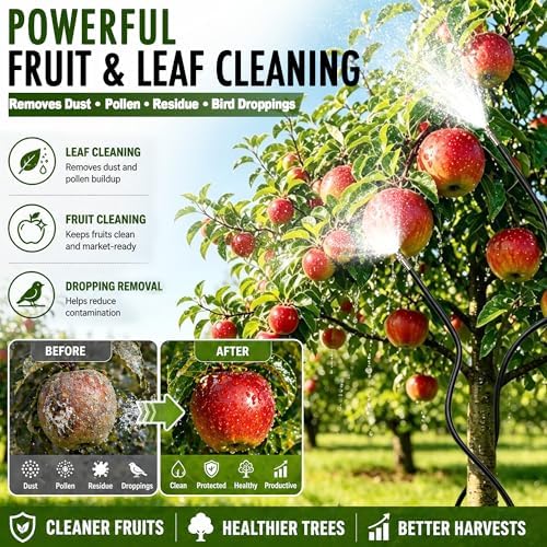High-Flow Tree Irrigation System, 15FT 12mm Hose & 2Pcs 6.5FT Adjustable Nozzles, for Tree Roots & Canopies Irrigation, Leaf & Fruit Cleaning, Ideal for Fruit Trees & Ornamental Trees