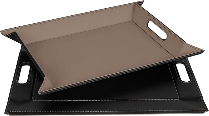 PLACEsMAT 2-in-1 Faux Leather Placemat & Serving Tray | Reversible Design, Lays Flat & Easy to Clean | Ottoman Food Tray, Perfect Housewarming Gift, 18” x 14” (Black & Mocha, Single)