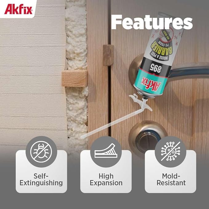 Akfix 895 PestBlocker Insulation Spray Foam (1x12 Oz.) - Gap Filler, Gaps & Cracks Barrier, Hole Blocker, Polyurethane Expanding Foam Spray for Barrier, Gaps Cracks Filler | 12 Oz. 1 Pack