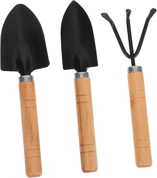 DOITOOL 3pcs Garden Tool Set Heavy Duty Mini Gardening Supplies with Ergonomic Handles Includes Cultivator Rake Transplant Trowel and Small Shovel for Beginners and Small Space Gardening