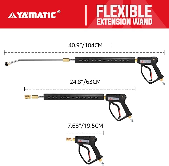 YAMATIC Pressure Washer Gun 5000 PSI - Stainless Steel 3/8" Swivel Plug & M22-14mm Coupler, Power Washer Extension Wand Trigger Handle with 1/4" Quick Connect for Foam Cannon Car Wash