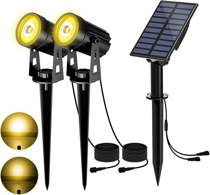 T-SUN Solar Spotlights Outdoor Waterproof, 2-in-1 Solar Landscape Spotlights LED Garden Spot Lights for Yard Tree Garden Pond Pool Area (Warm White)