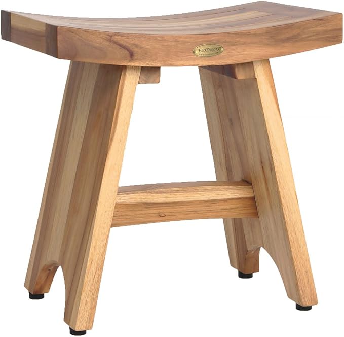 EcoDecors Teak Shower Bench 19", 300 lb Capacity – Waterproof Wood Bath Seat for Adults - Compact Spa Stool for Small Bathrooms & Walk-in Showers with Slip-Resistant Feet