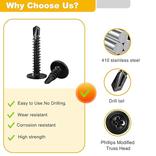180 PCS #8 Self-Tapping Screws Assortment Kit with Driver,410 Stainless Steel Black Galvanized Pan Head Self Drilling Screws in 6 Sizes(1/2", 5/8", 3/4", 1", 1-1/4", 1-1/2")