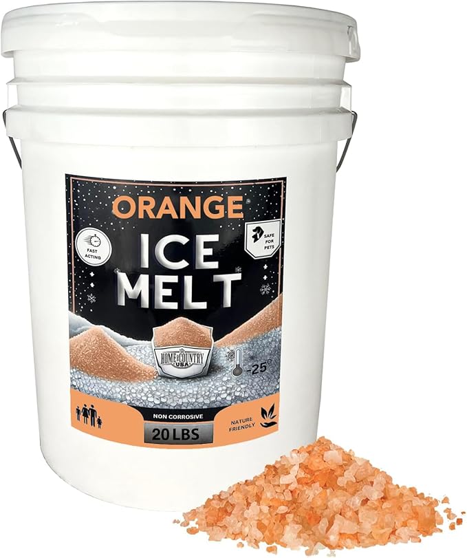 Peach Country Orange Ice Melt -25°F Effective, Pet Safe Eco-Friendly De-Icer, Fast-Acting Granules for Driveways, Walkways & Entryways, 20 lb Pail
