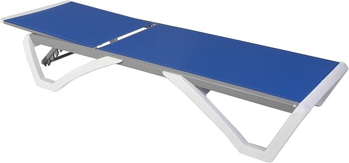 Kozyard Patio Chaise Lounge Chair - Full Flat Alumium & Resin Legs, Outdoor Reclining Adjustable Chair for Sunbathing, Beach, Patio, Lounge Set or Patio Table (Blue Textilence W/O Table)