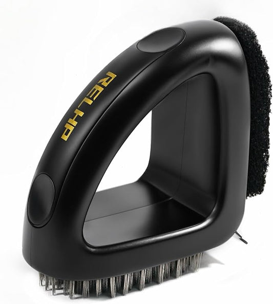 4-in-1 Grill Brush [Bristle-Free Sponge Pad & Wire] Combined BBQ Brush,Ultra Safe & Heavy-Duty Grill Cleaner for Outdoor Grill Grill Brush and Scraper Grill Accessories Gifts for Men/Dad