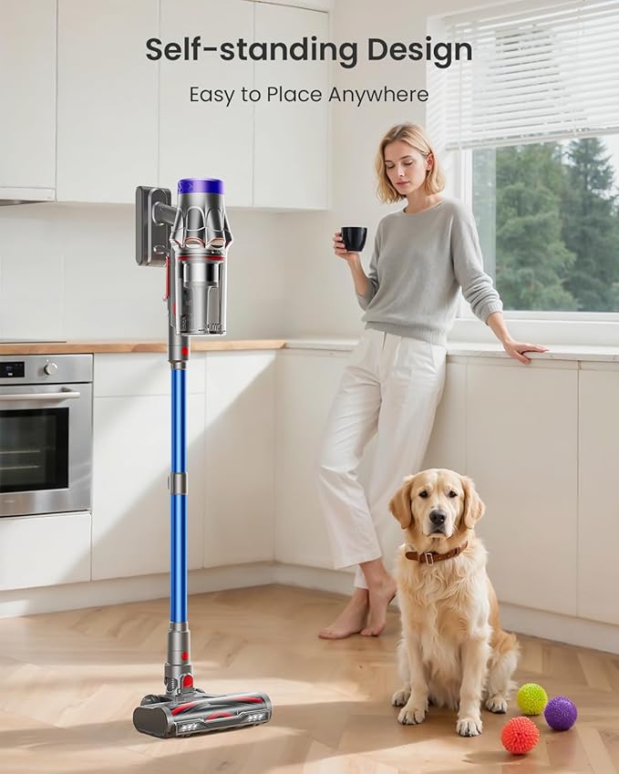 Cordless Vacuum Cleaner, 50KPa 600W 70Mins Vacuum Cleaner for Home, Anti-Tangle Self-Standing Stick Vacuum with Scented Tablet, Upgraded Dust Cup Scraping, Vacuum Cordless for Pet Hair/Carpet/Floors