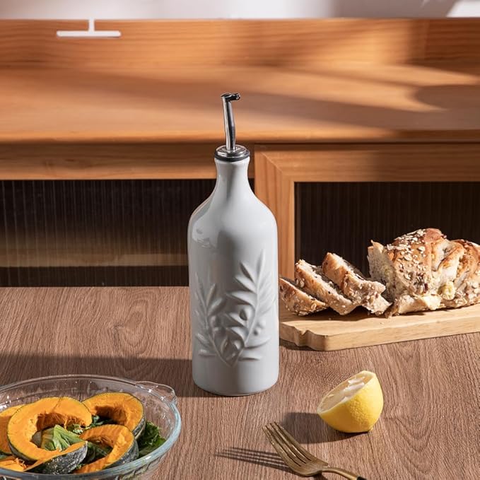 Sweejar Ceramic Oil Dispenser Bottle, 20 Oz, Gray, Set of 1