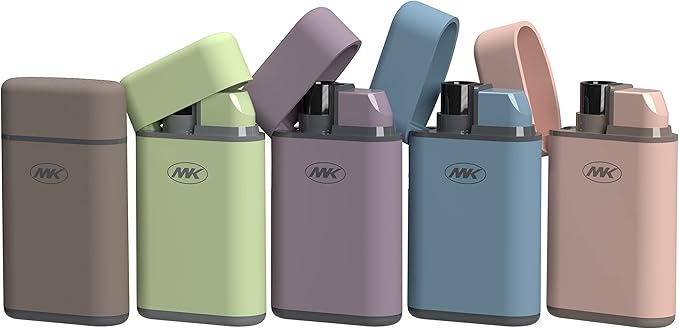 MK Lighter 5pc. Pocket Lighters with Torch Flame, Refillable Tank, Ideal for Lighting Candle, BBQ Grill, Prepping and Camping Supplies, Multipurpose Lighters in Assortment Pastel Colors