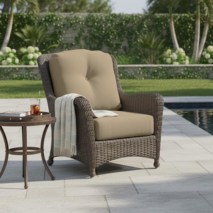 Covers & All Richmond Truffle Wicker Accent Chair with Sunbrella Cushion, Stylish Patio Furniture, Durable Outdoor Furniture Built for Garden, Deck or Poolside Setting (32.5" L x 41" W x 39.5" H)