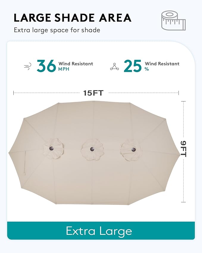 SERWALL 8-Piece Patio Dining Sets with 15FT Double Side Patio Umbrella, Outdoor HDPE Dining Furniture Set with Umbrella Hole Cut-Out Table and 6 Chairs, Gray（Umbreall Base not Included）